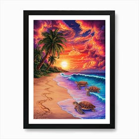 Turtles On The Beach Art Print