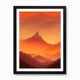 Misty Mountains Vertical Composition In Orange Tone 279 Art Print