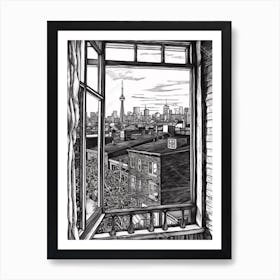 Window View Of Toronto Canada   Black And White Colouring Pages Line Art 1 Art Print
