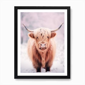 Highland Cow In The Snow Realistic Pink Photography 4 Art Print