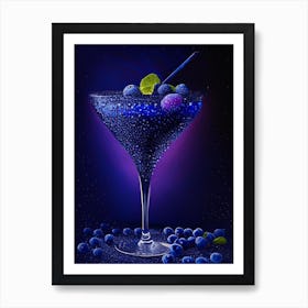 Blueberry Daiquiri Pointillism Cocktail Poster Art Print