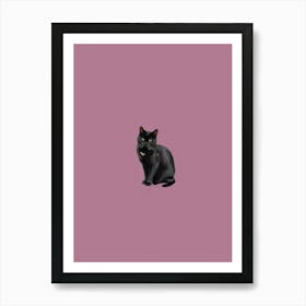 Black Cat On A Purple Background Art Print