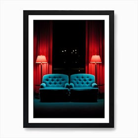 Two Blue Couches In Front Of A Window Art Print