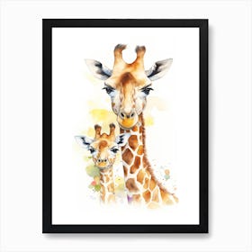 Giraffe And Baby Watercolour Illustration 4 Art Print