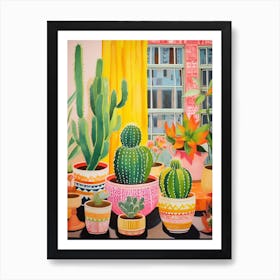 Cactus Painting Maximalist Still Life Lemon Ball Cactus 3 Art Print