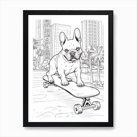 French Bulldog Dog Skateboarding Line Art 1 Art Print