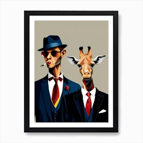 Man And Giraffe Gansters Art Print