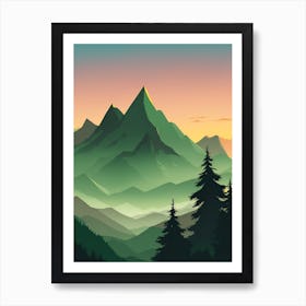 Misty Mountains Vertical Composition In Green Tone 30 Art Print