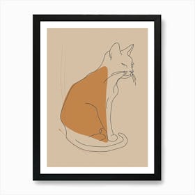 Cat Sitting - Boho, Line Art Art Print