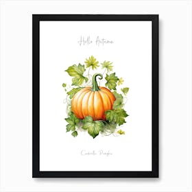 Hello Autumn Cinderella Pumpkin Watercolour Illustration 3 Art Print