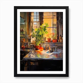 Kitchen With Potted Plants Art Print