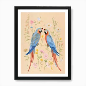 Folksy Floral Animal Drawing Parrot 4 Art Print