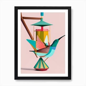 Hummingbird And Hummingbird Feeder Bold Graphic Art Print