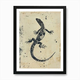 Black Minimalist Lizard Block Print 2 Art Print