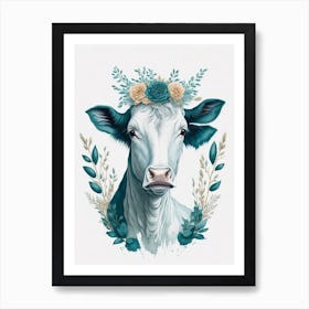 Floral Cute Cow Painting (5) Art Print