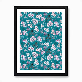 Little Flowers Dark Turquoise Art Print