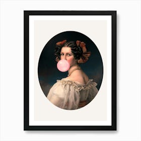 Lady Blowing Bubble Gum Art Print