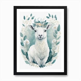 Cute Floral Baby Sheep Painting (3) Art Print