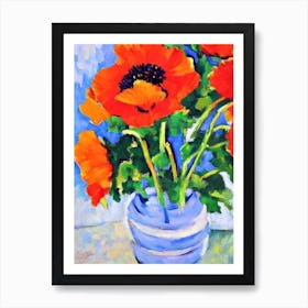 Poppy Floral Abstract Block Colour 2 2 Flower Art Print