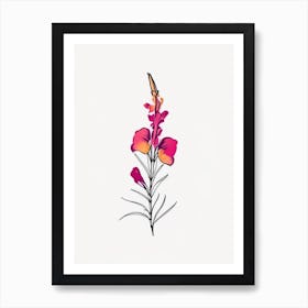 Snapdragon Floral Minimal Line Drawing 2 Flower Art Print