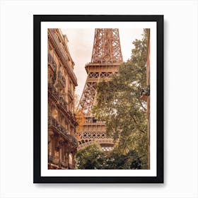 Eiffel Tower Between Buildings And Trees Paris Poster