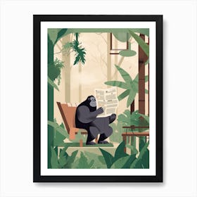 Gorilla Art Reading The Newspaper Cartoon Illustration 3 Art Print