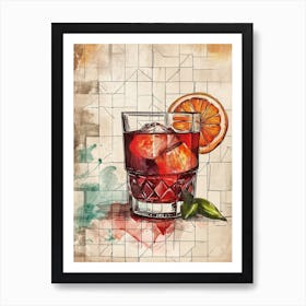 Selection Of Negroni Linework Illustration 2 Art Print