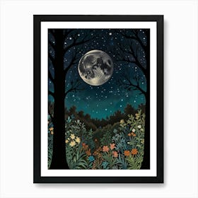 Moonlight In The Woods Style William Morris Art Print