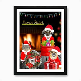 Christmas Santa Paws Art Print