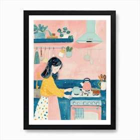 Girl Putting The Kettle On Lo Fi Kawaii Illustration 7 Art Print