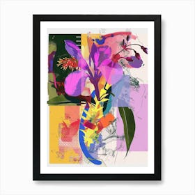 Lilac 1 Neon Flower Collage Art Print