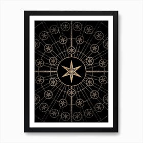 Geometric Glyph Radial Array in Glitter Gold on Black n.0399 Art Print