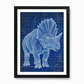 Protoceratops Dinosaur Blue Print Style Art Print