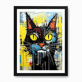 Graffiti Whisker Vibes: Basquiat's style Cat Tales Art Print