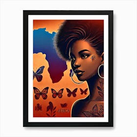 African Girl With Butterflies Art Print