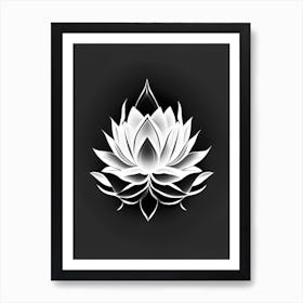 Sacred Lotus Black And White Geometric 4 Art Print