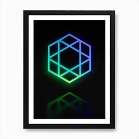 Neon Blue and Green Abstract Geometric Glyph on Black n.0439 Art Print