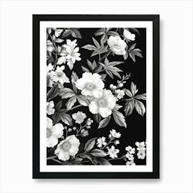 Great Japan Hokusai Black And White Flowers 10 Art Print