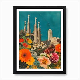 Barcelona   Floral Retro Collage Style 4 Art Print