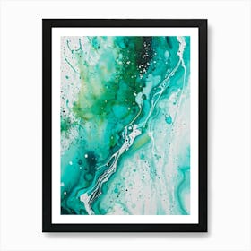 Acrylic Painting Of An Abstract Design Featuring Dirty Watercolor Splashes Blending Teal Green An (3) Art Print