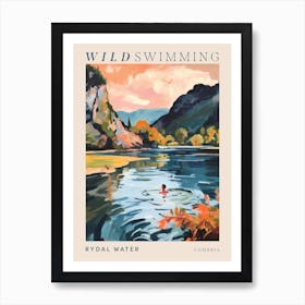 Wild Swimming At Rydal Water Cumbria 2 Poster Art Print