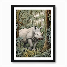 Rhino Walking Beside The Trees 1 Art Print