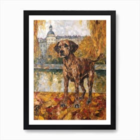 Painting Of A Dog In Versailles Gardens, France In The Style Of Gustav Klimt 04 Art Print
