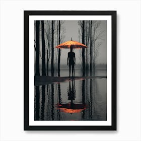 Man With An Umbrella In The Water Art Print