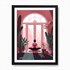 A Woman Doing Yoga With Cacti Illustration 5 Art Print