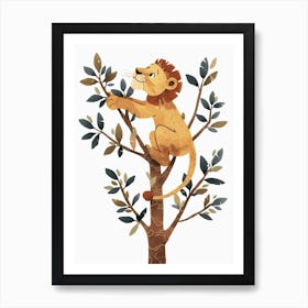 African Lion Climbing A Tree Clipart 4 Art Print