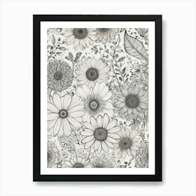 Black And White Flowers 4 Art Print