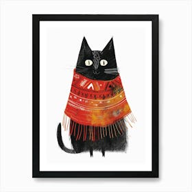 Black Cat In Scarf 3 Art Print