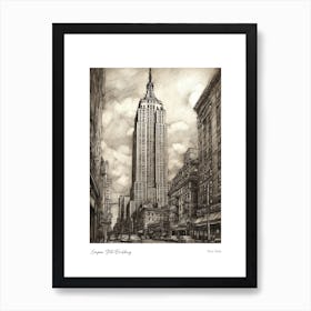 Empire State Building  New York Pencil Sketch 2 Watercolour Travel Poster Art Print