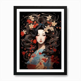 Geisha Japanese Style Illustration 7 Art Print